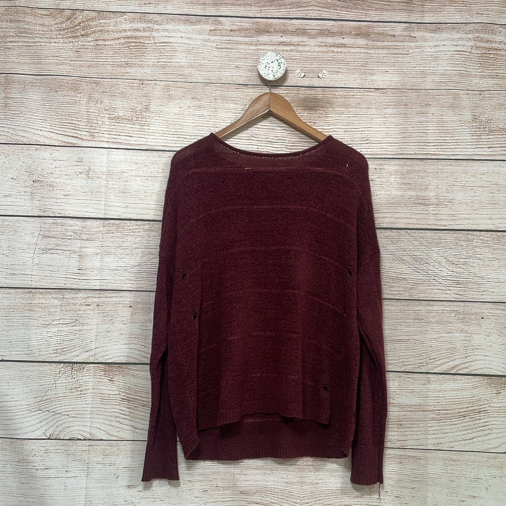 Woman’s Blush Medium Large Burgundy Distressed Knit Top